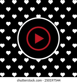 White hearts on a black background, white circle. play, vector, EPS 10