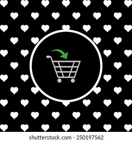 White hearts on a black background, white circle. put in shopping cart , vector illustration, EPS 10