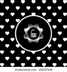 White hearts on a black background, white circle. unlock settings , vector illustration, EPS 10