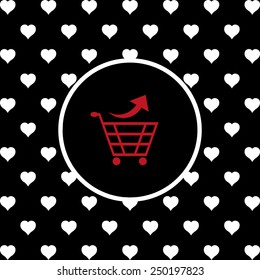 White hearts on a black background, white circle. remove from the shopping cart, vector illustration, EPS 10