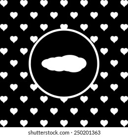 White hearts on a black background, white circle. cloud, vector illustration, EPS 10