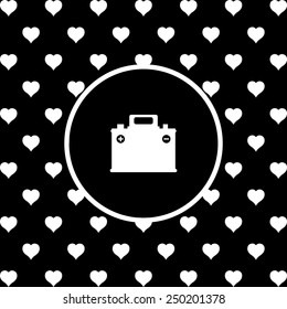 White hearts on a black background, white circle. car battery, vector illustration, EPS 10