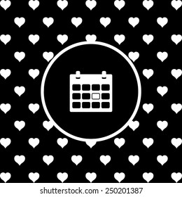 White hearts on a black background, white circle. Calendar, vector illustration, EPS 10