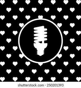 White hearts on a black background, white circle. fluorescent lamp, vector illustration, EPS 10