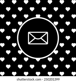 White hearts on a black background, white circle. envelope lette , vector illustration, EPS 10