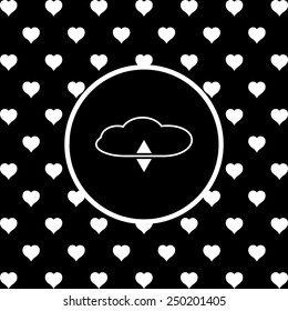 White hearts on a black background, white circle. cloud storage , vector illustration, EPS 10
