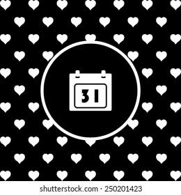 White hearts on a black background, white circle. Calendar, vector illustration, EPS 10