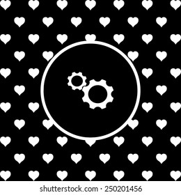White hearts on a black background, white circle. Cog Settings , vector illustration, EPS 10