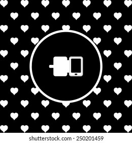 White hearts on a black background, white circle. Case for phone , vector illustration, EPS 10