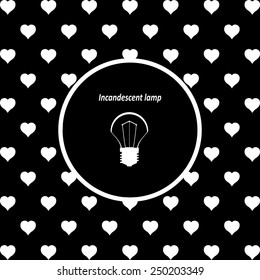 White hearts on a black background, white circle. incandescent bulb, vector illustration, EPS 10
