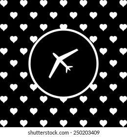 White hearts on a black background, white circle. plane, vector, EPS 10