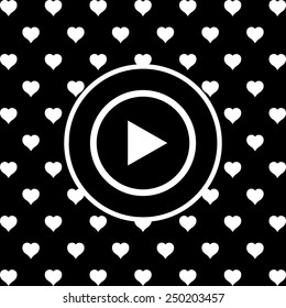 White hearts on a black background, white circle. play, vector, EPS 10