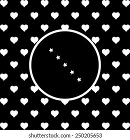 White hearts on a black background, white circle. stars, vector illustration, EPS 10