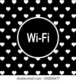 White hearts on a black background, white circle. The wireless network , vector illustration, EPS 10