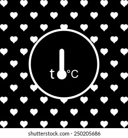 White hearts on a black background, white circle. Thermometer , vector illustration, EPS 10