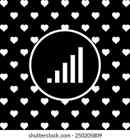 White hearts on a black background, white circle. signal strength indicator, vector illustration, EPS 10