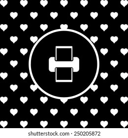 White hearts on a black background, white circle. printer , vector illustration, EPS 10