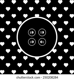 White hearts on a black background