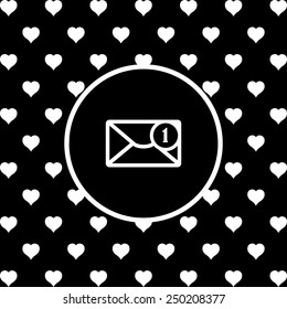 White hearts on a black background, white circle. SMS messages, vector illustration, EPS 10