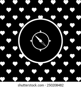 White hearts on a black background, white circle. Compass , vector illustration, EPS 10