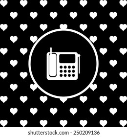 White hearts on a black background, white circle. phone, vector illustration, EPS 10