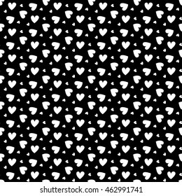 White hearts on black background. Valentine hearts. Vector illustration. Seamless pattern