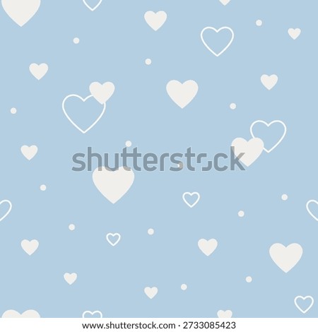 White hearts on a blue background. Seamless pattern under clipping mask. Valentine or baby background for paper, cover, textile, gift wrap. 