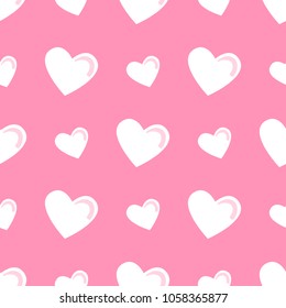White hearts on a cute pink background. Vector seamless pattern.