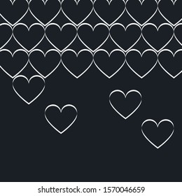 White hearts on a dark background. Modern pattern. Design for card, flyer, invitation, book, info banner frame, title sheet, wrapping, printing on fabric.