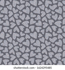 White hearts on a gray  background. Seamless pattern. Ready template for design, postcards, print, poster, party, Valentine's day, vintage textile.