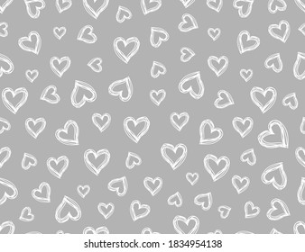 White hearts on a grey background. Seamless pattern. Vector illustration. Other heart patterns in my collection.