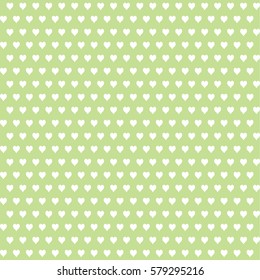 White hearts on light green background pattern, vector design