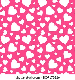 White Hearts On Pink Background Valentines Day Seamless Pattern Vector Illustration