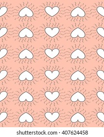 White hearts on pink background. Cute cartoon saemless pattern