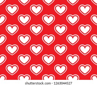 White hearts on red background seamless pattern. Vector illustration seamless pattern. Flat design