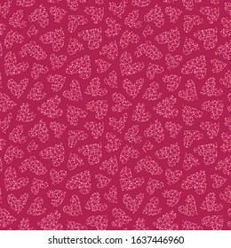 White hearts on a red background. Seamless pattern. Ready template for design, postcards, print, poster, party, Valentine's day, vintage textile.