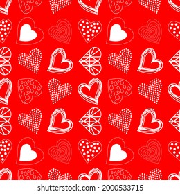 White hearts on a red background. Seamless Vector illustration. Other hearts patterns in my collection.