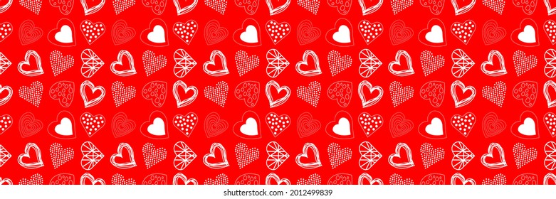White hearts on a red background. Seamless Vector illustration. Other hearts patterns in my collection.