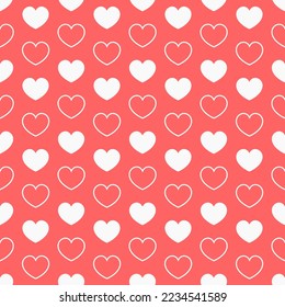 Los corazones blancos con fondo rojo. Patrón veloz. Mejor para textiles, papel pintado, papel de envoltura, paquete y decoración del Día de San Valentín.