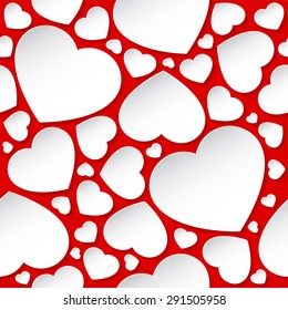 White hearts on red background - seamless pattern.