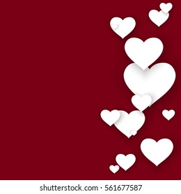 white hearts on red background