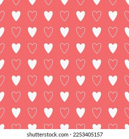 Los corazones blancos con un suave fondo rojo. Patrón veloz. Mejor para textiles, papel pintado, papel de envoltura, paquete y decoración del Día de San Valentín.
