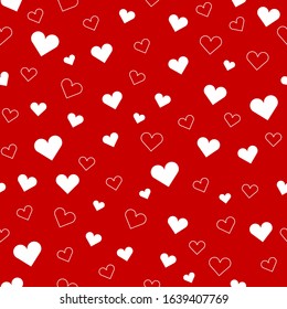 White hearts over red background flat illustration repeat pattern