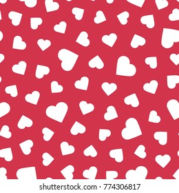 White hearts over red pattern background. Vector illustration