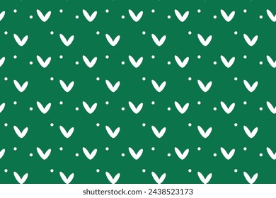 White hearts polka dot on green background Isolated seamless vector pattern Lovely romantic design Textiles Fabric Wallpaper decorative Wrapping paper Valentine's Day Print for fabrics Flat style