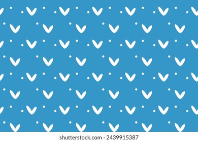 Weiße Herzen Polka Punkt auf blauem Hintergrund Isolierte nahtlose Vektor-Muster Schönes romantisches Design Textilien Stoff Tapete dekoratives Einwickelpapier Valentinstag Druck für Stoffe Flacher Stil