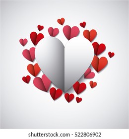 white hearts and red and pink hearts around. love design. vector illustration