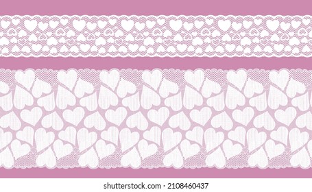 White Hearts  Romantic Lace Trim