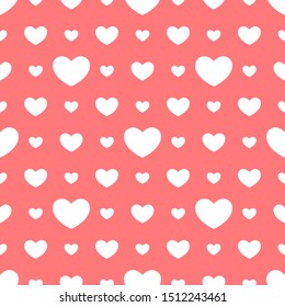 White hearts seamless pink pattern. Seamless pattern with hearts for valentines day. Vector illustration.