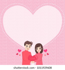 White hearts text love balloon on pink background cute cartoon character couple falling in love for valentine's day, greeting invitation wedding card flat design, romance, sweet ,vector illustration.